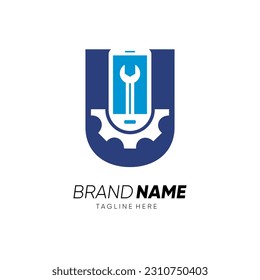 Letra U Servicio de teléfono inicial Diseño de logotipo móvil Icono de vectores Ilustración de emblema gráfico 