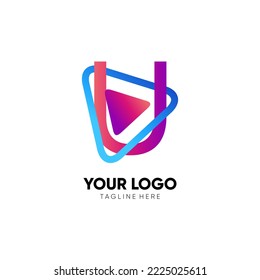 Letter U Initial Play Logo Design Vector Icon Graphic Emblem Illustration