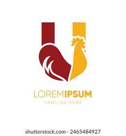 Letra U Gallo Inicial Diseño de Logo Icono de Vector Ilustración de Símbolo Gráfico de Emblema
