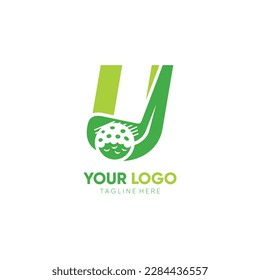 Letter U Initial Stick Golf Logo Design Vector Icon Graphic Emblem Illustration