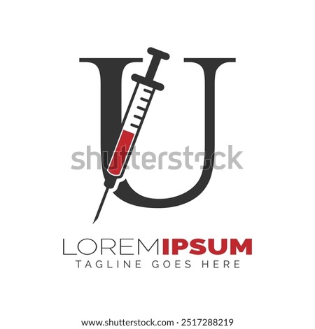 Letter U Injection Logo Design. Alphabet U Syringe icon illustration