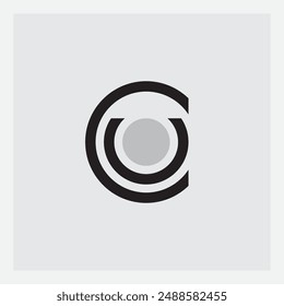 Letter U inside letter C. Circular Minimalism: Monochrome Logo Design. Abstract C-Shape with Gray Dot. Modern Geometric Branding Element. CU.