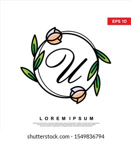 letter u inside floral frame logo. modern icon, template design