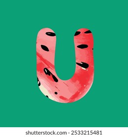 
Letter U isolated on green background. Watermelon texture. Vector illustration.