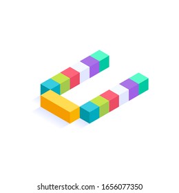 Letter U Isometric colorful cubes 3d design, three-dimensional letter vector illustration isolated on white background