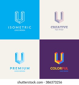 Letter "U" isometric logo set.