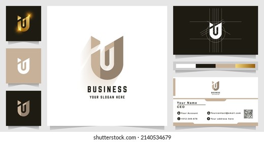 Letter U or iu monogram logo with business card design