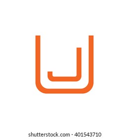 letter U and J monogram square shape logo orange