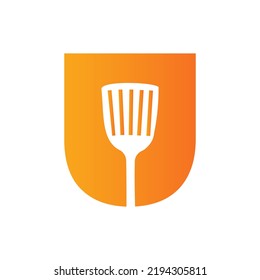 Logo De La Letra U Kitchen Spatula. Diseño De Logotipo De Cocina Combinado Con Espátula De Cocina Para Símbolo De Restaurante