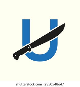 Letter U Knife Logo Design Vector Template Knife Symbol With Alphabet