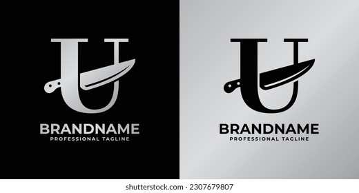 Letter U Knife Logo, Suitable for any business related to knife with U initial.