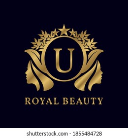 letter U with ladies face luxurious alphabet for bridal, wedding, beauty care logo, personal branding image, make up artist, or any other royal brand and company