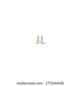 Letra U y lámpara, concepto de diseño combinado del logotipo de bulto