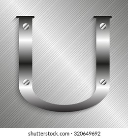 Letter "U" of the Latin alphabet. Iron letter on a metal background. Vector illustration.