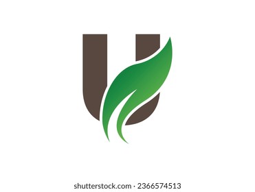 letter U with leaf concepts, U logo template, letter Uicon, nature logo template