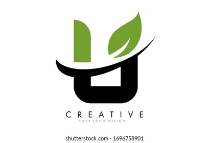 Letter U with Leaf and Creative Swoosh Logo Design. Eco Letter Vector Illustration.