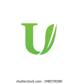 Letter U and Leaf Green Logo Template design vector