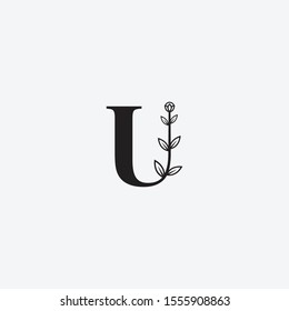 letter U leaf icon logo design concept, floral logo icon sign. Vector illustration