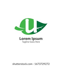 Buchstabe U mit Logo-Design-Symbol für ein Blattdesign
