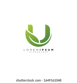 letra U con el vector de diseño del logotipo de hoja