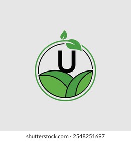 Letter U Leaf Logo Design Vector illustration template