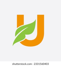 Letter U Leaf Logo. Eco Farm Logotype Vector Template. Organic Symbol