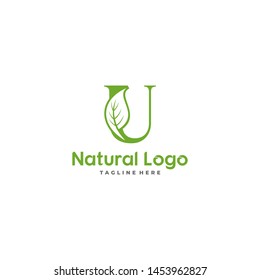 Letter U With Leaf Logo. Green leaf logo icon vector design. Landscape design, garden, Plant, nature and ecology vector. Ecology Happy life Logotype concept icon. Editable file.
