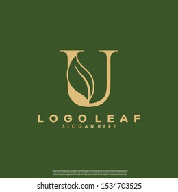 Letter U With Leaf Logo. Green leaf logo icon vector design. Landscape design, garden, Plant, nature and ecology vector. Editable file.