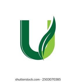 Letter U Leaf logo icon symbol. Vector logo template