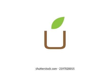 letter u leaf logo vector