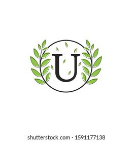 letter u leaf ornamental logo design