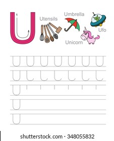 Letter U. Learn handwriting.