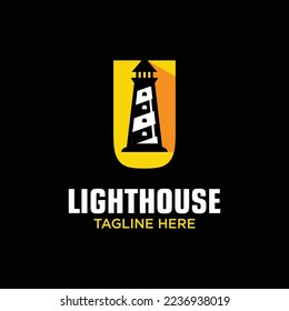 Letter U Lighthouse Logo Design Template Inspiration, Vector Illustration.