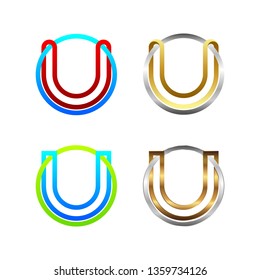 Letter U Line Alphabet logotype Cross and Linked Circle shape, Silver Golden Metal and Glossy Colorful logo, Connect Technology and Digital symbol, Blockchain and Industrial Sign, Business Company