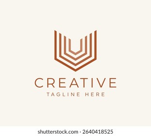 Letter u line art style logo vector, forming hexagonal symbol