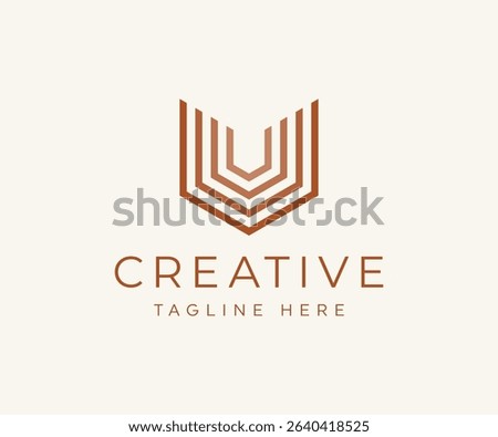 Letter u line art style logo vector, forming hexagonal symbol