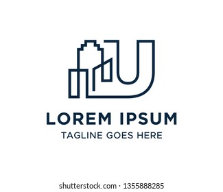 Letter U line building logo
