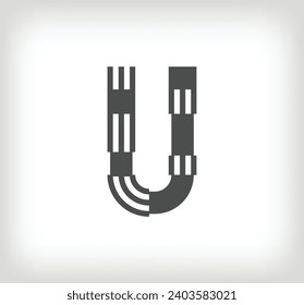 Letter U linear modern logo. The letter is in line strip form. Alphabet letter character and linear abstract design. logo, corporate identity, application, creative poster and more.