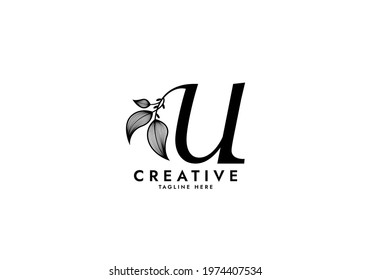 Letter U Linked Leaf Logo, Black color, unique design