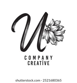 Letter U Linked Leaf Logo, Black color, unique design