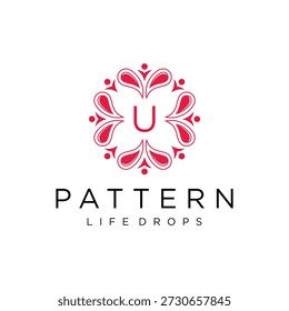 Letter U, liquid drops, decorative pattern, logo symbol, vector icon