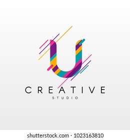 Letter U Logo. Abstract U letter design, made of various geometric shapes in color. 