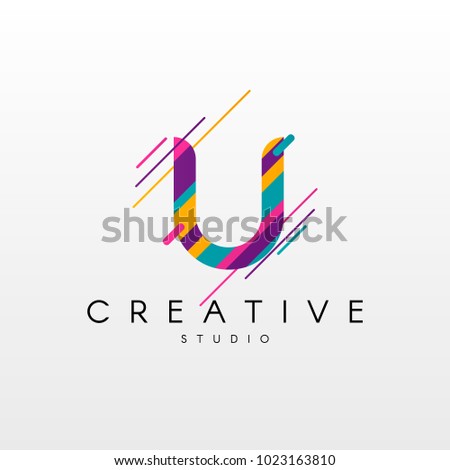 Letter U Logo. Abstract U letter design, made of various geometric shapes in color. 