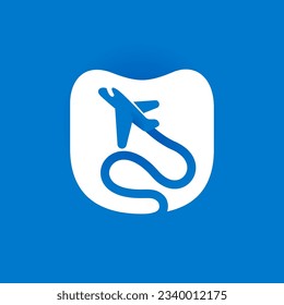 Letter U logo with airplane trail. Negative space style icon. Plane navigator pointer. Vector typeface for airline identity, travel app, journey posters, jet company, and shipping advertising.