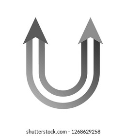 Letter U Logo with Arrow and Black to White Gradient. Editable Icon Template