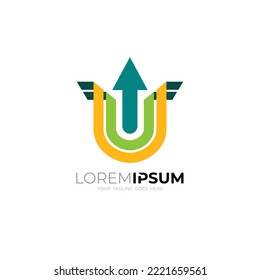 Logo de la letra U y combinación de diseño de flecha, iconos de cinta
