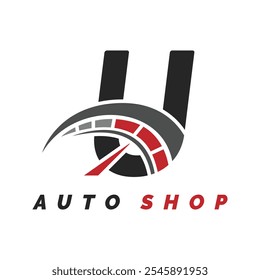letra U logotipo auto mecânico com estilo velocímetro. Alfabeto U ícone de projeto velocímetro automotivo