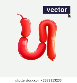 Logo de la letra U en estilo balón giratorio. Señal de representación 3D realista. Icono vector para Viernes Negro, Navidad y Venta de Año Nuevo. Perfecto para banner de feliz cumpleaños, marca de regalo, etiquetas de dibujos animados para niños.