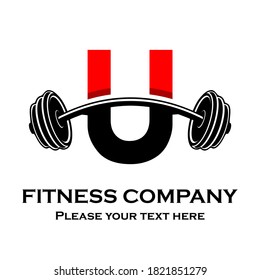 Letter u Logo With barbell template illustration. Fitness Gym logo. fitness vector logo design for gym and fitness.