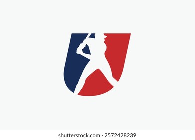 letter U logo with baseball player silhouette. It is good for team logo, club, sticker, etc.